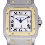 Montre d'occasion CARTIER Santos Carrée mixte automatique bracelet or jaune 750/000 et acier - vue D1