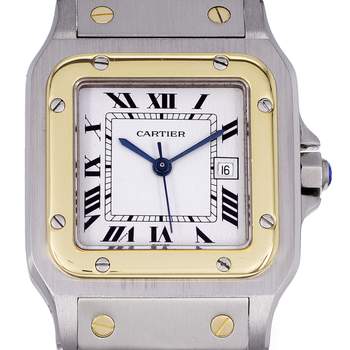 Montre d'occasion CARTIER Santos Carrée mixte automatique bracelet or jaune 750/000 et acier