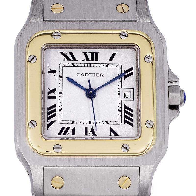 Montre d'occasion CARTIER Santos Carrée mixte automatique bracelet or jaune 750/000 et acier - vue D1
