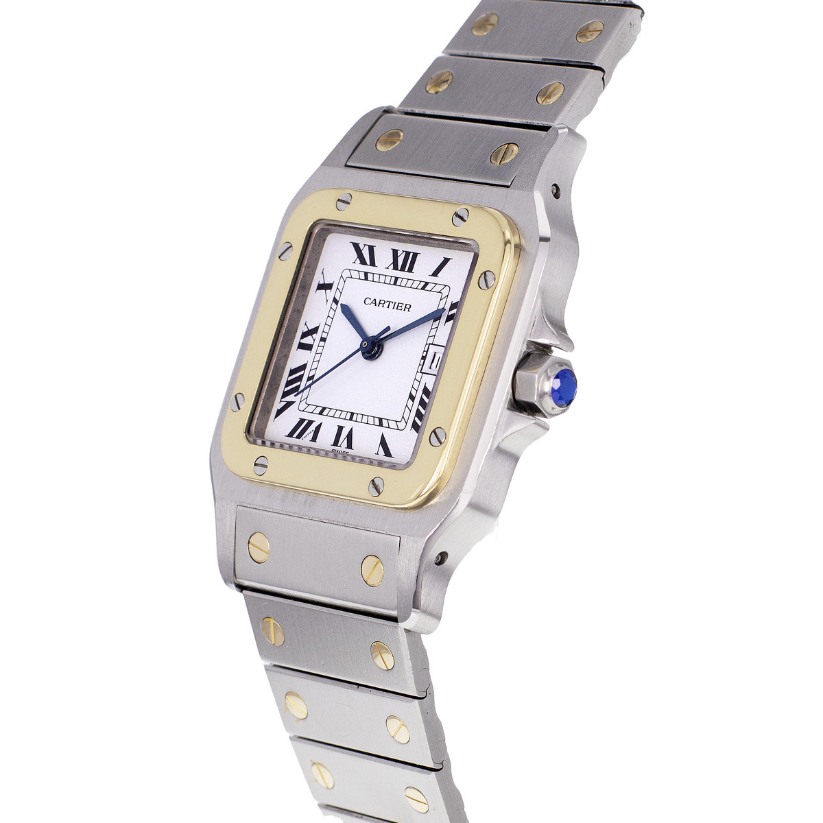 Montre d'occasion CARTIER Santos Carrée mixte automatique bracelet or jaune 750/000 et acier - vue D2