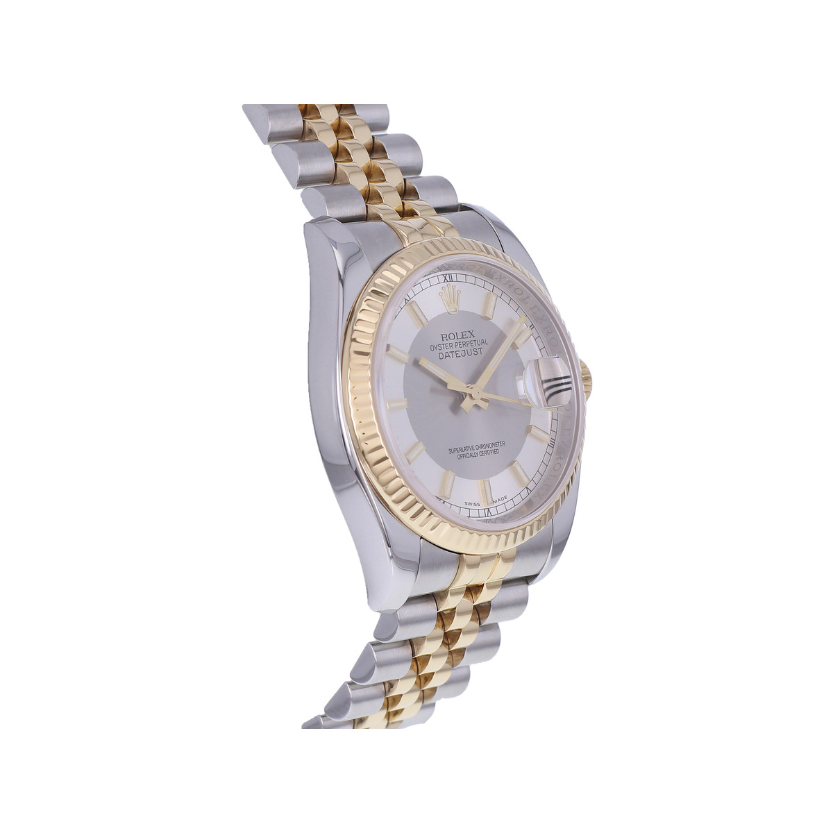 Montre d'occasion ROLEX DateJust 36 mixte mouvement automatique certifié (cosc) bracelet or jaune 750/000 et acier - vue 2