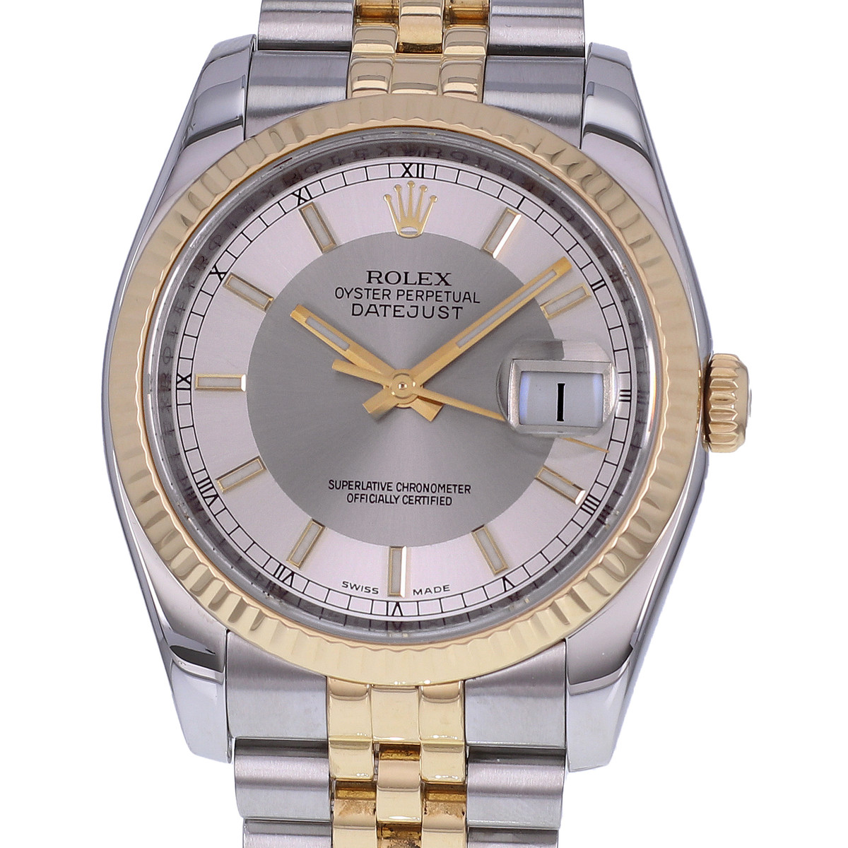 Montre d'occasion ROLEX DateJust 36 mixte mouvement automatique certifié (cosc) bracelet or jaune 750/000 et acier - vue D1