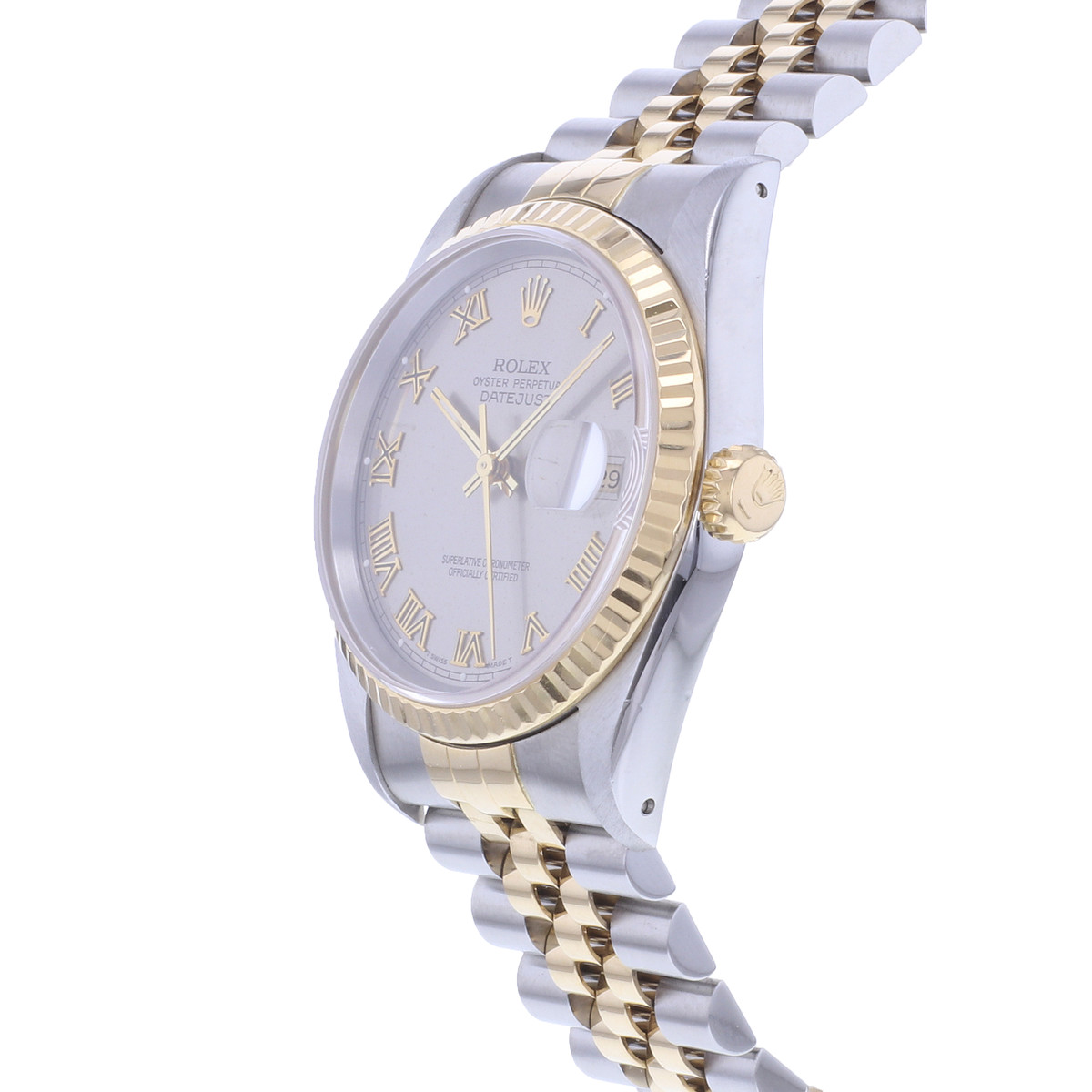 Montre d'occasion ROLEX DateJust 36 homme mouvement automatique certifié (cosc) bracelet or jaune 750/000 et acier - vue D2