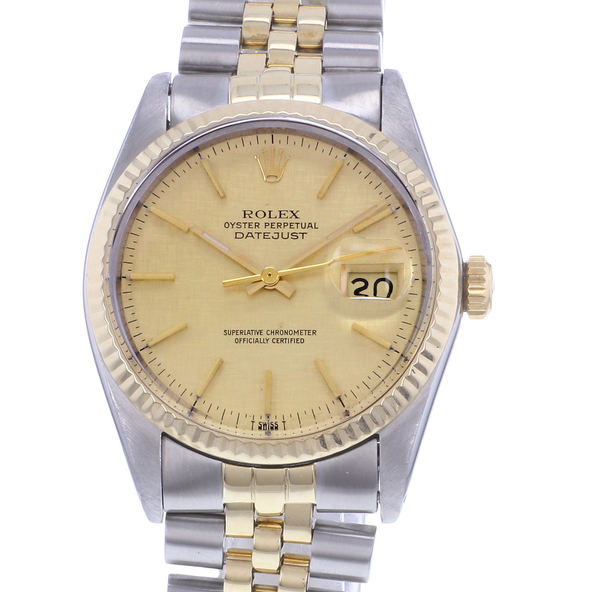 Montre d'occasion ROLEX DateJust Vintage homme mouvement automatique certifié (cosc) bracelet or jaune 750/000 et acier - vue D1
