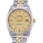 Montre d'occasion ROLEX DateJust Vintage homme mouvement automatique certifié (cosc) bracelet or jaune 750/000 et acier - vue D1