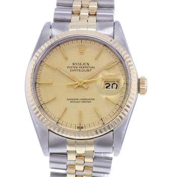 Montre d'occasion ROLEX DateJust Vintage homme mouvement automatique certifié (cosc) bracelet or jaune 750/000 et acier