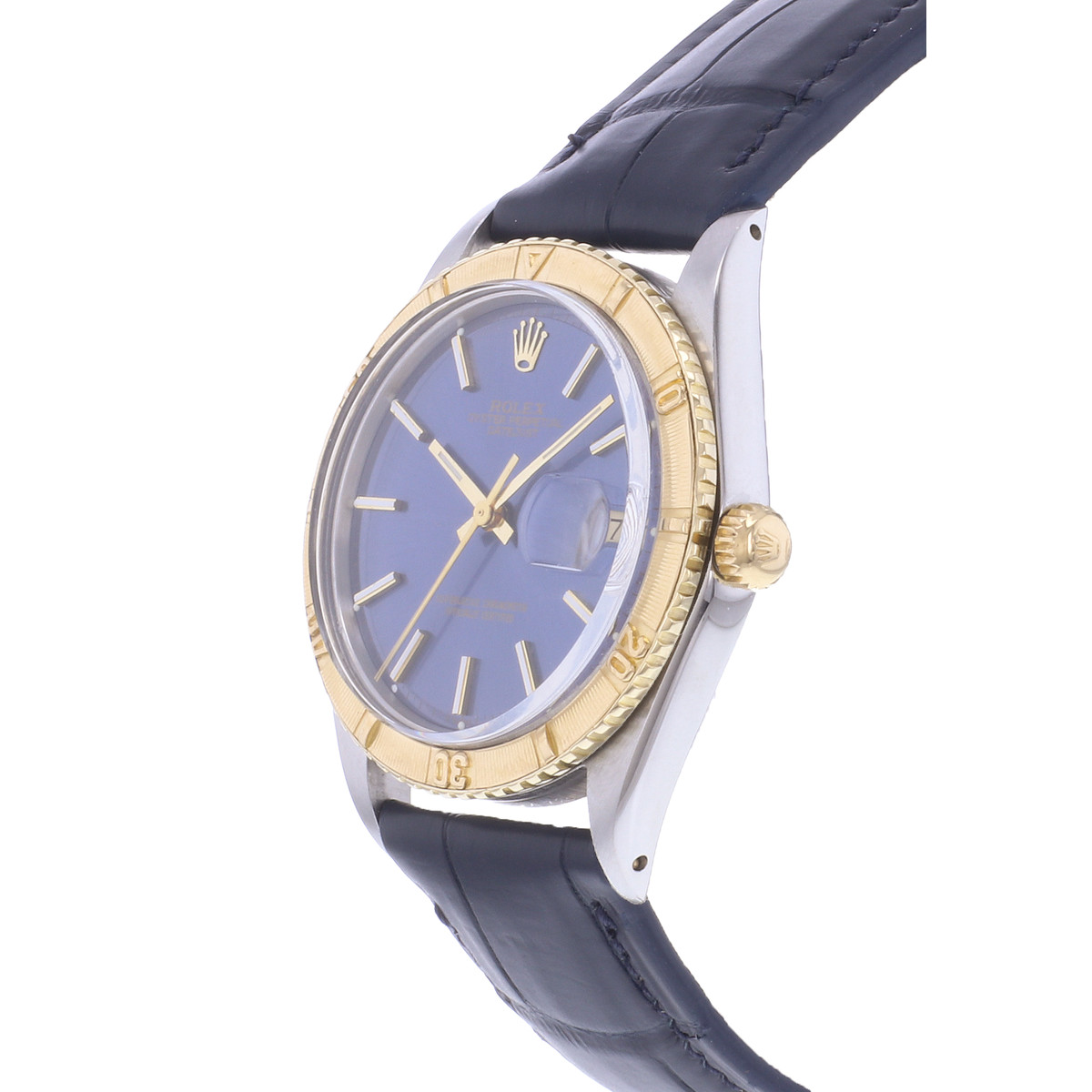 Montre d'occasion ROLEX DateJust Turn-O-Graph homme mouvement automatique certifié (cosc) bracelet cuir cresus - vue D2