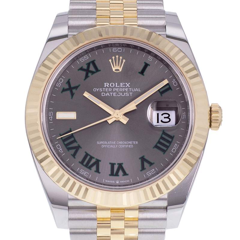 Montre d'occasion ROLEX DateJust 41 Wimbledon homme mouvement automatique certifié (cosc) bracelet or jaune 750/000 et acier - vue D1