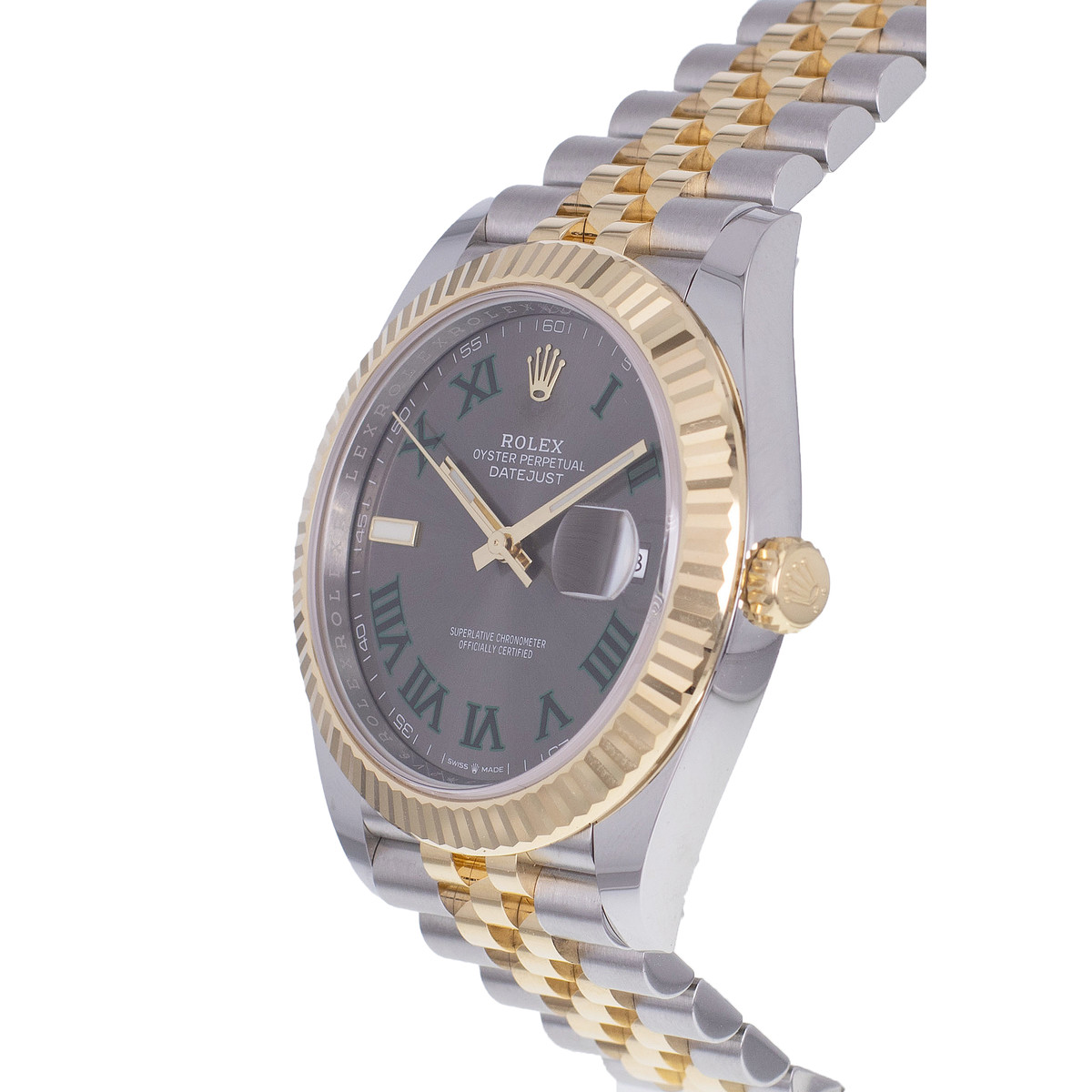 Montre d'occasion ROLEX DateJust 41 Wimbledon homme mouvement automatique certifié (cosc) bracelet or jaune 750/000 et acier - vue D2