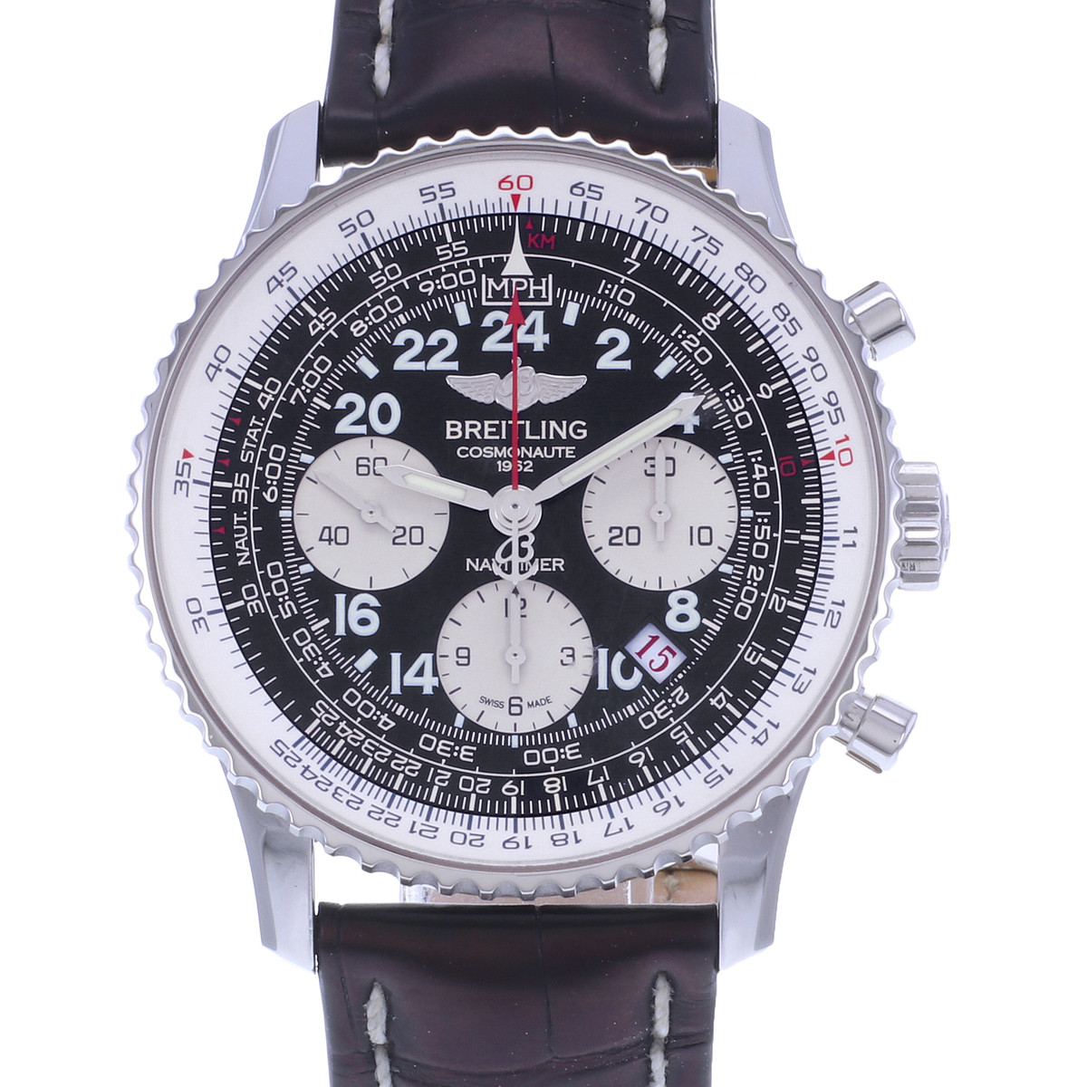 Montre d'occasion BREITLING Navitimer Cosmonaute homme mécanique bracelet cuir - vue D1