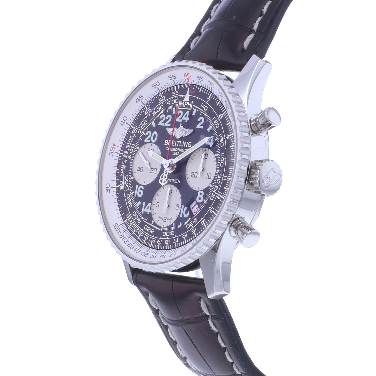 Montre d'occasion BREITLING Navitimer Cosmonaute homme mécanique bracelet cuir - vue D2