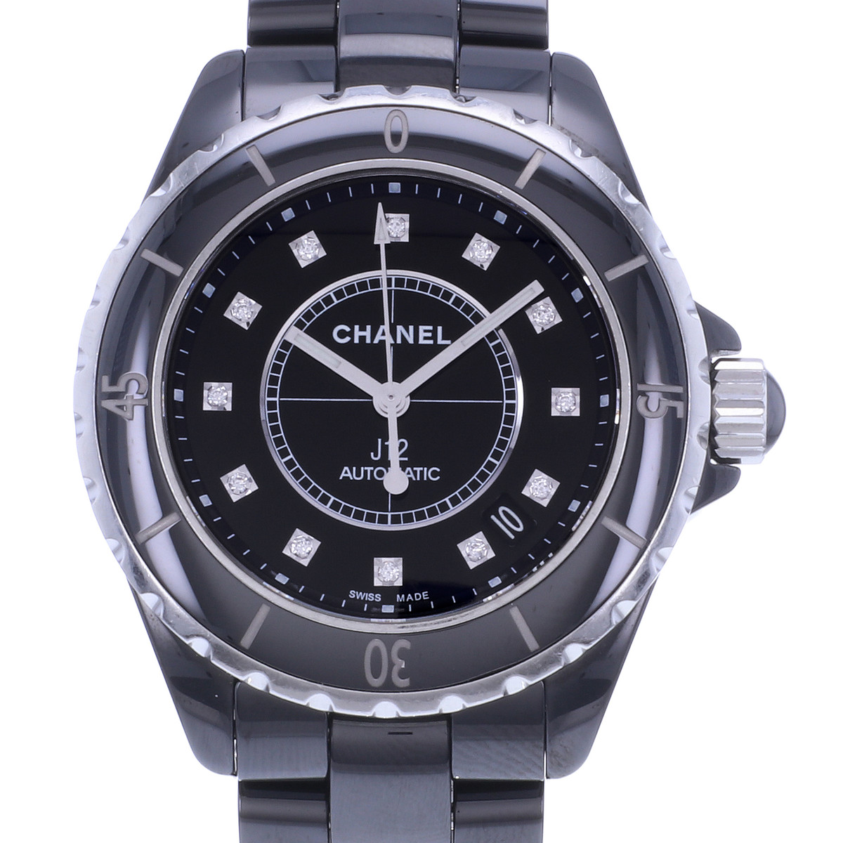 Montre d'occasion CHANEL J12 38 mm Index diamants femme automatique bracelet céramique - vue D1