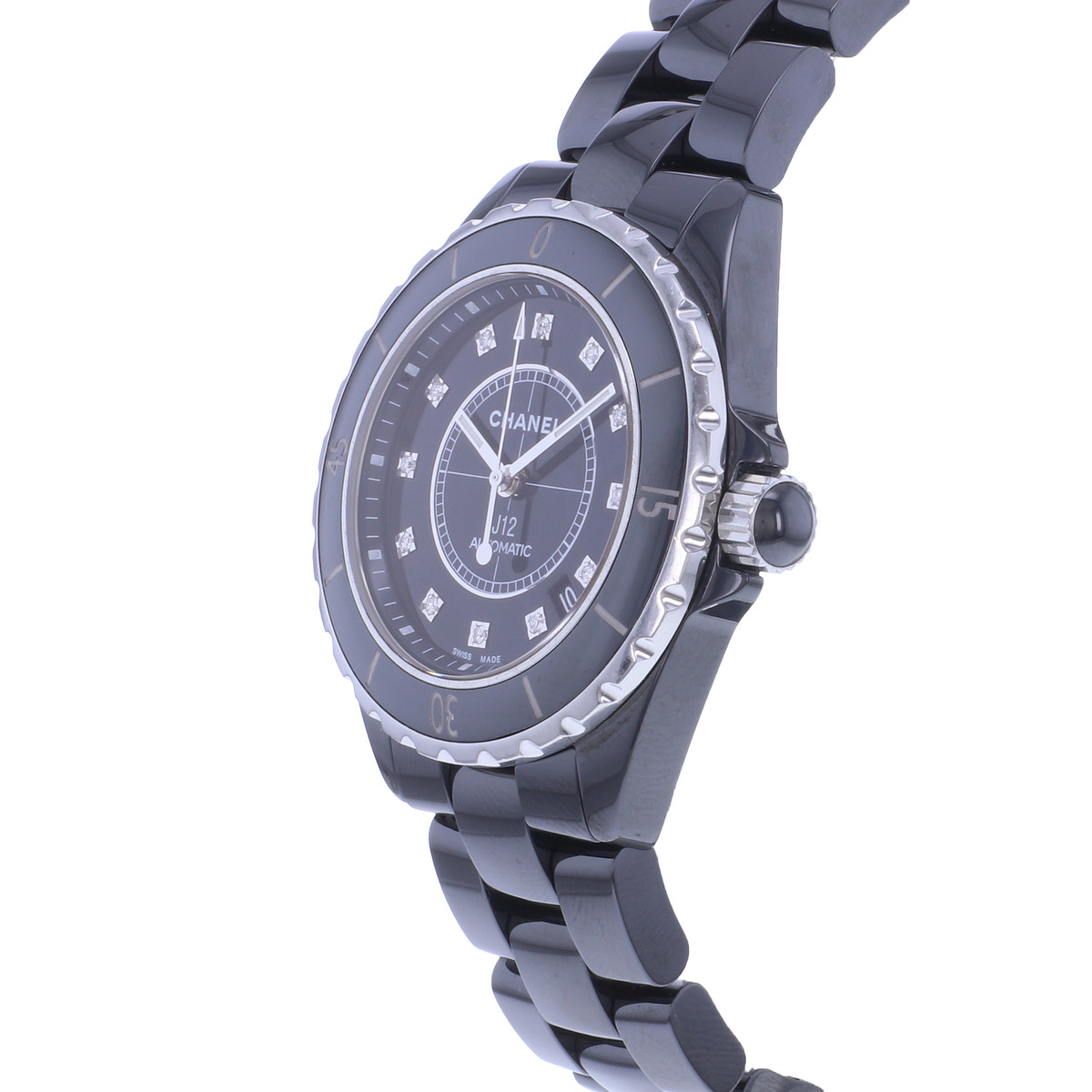 Montre d'occasion CHANEL J12 38 mm Index diamants femme automatique bracelet céramique - vue D2