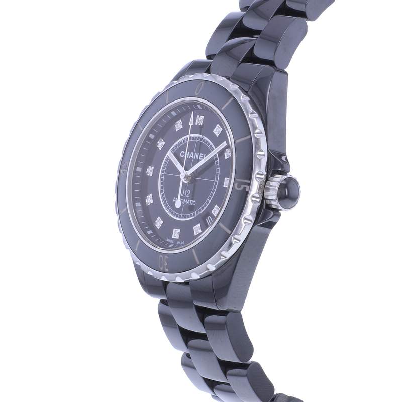 Montre d'occasion CHANEL J12 38 mm Index diamants femme automatique bracelet céramique - vue D2