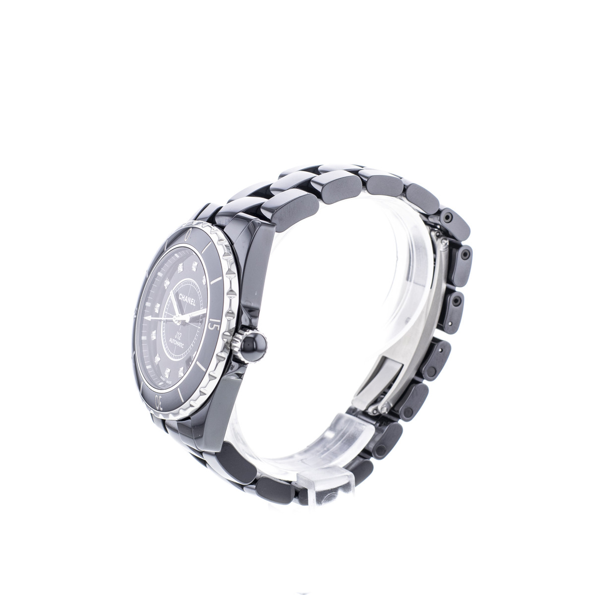 Montre d'occasion CHANEL J12 38 mm Index diamants femme automatique bracelet céramique - vue D2