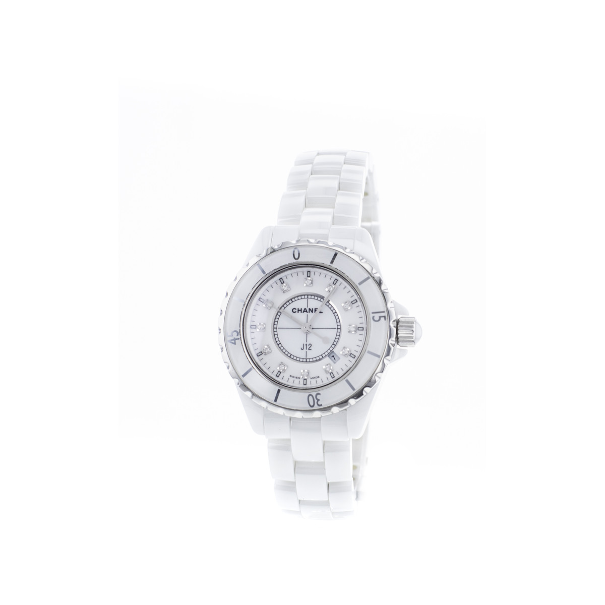 Montre d'occasion CHANEL J12 33 mm Index diamants femme quartz bracelet céramique - vue 4