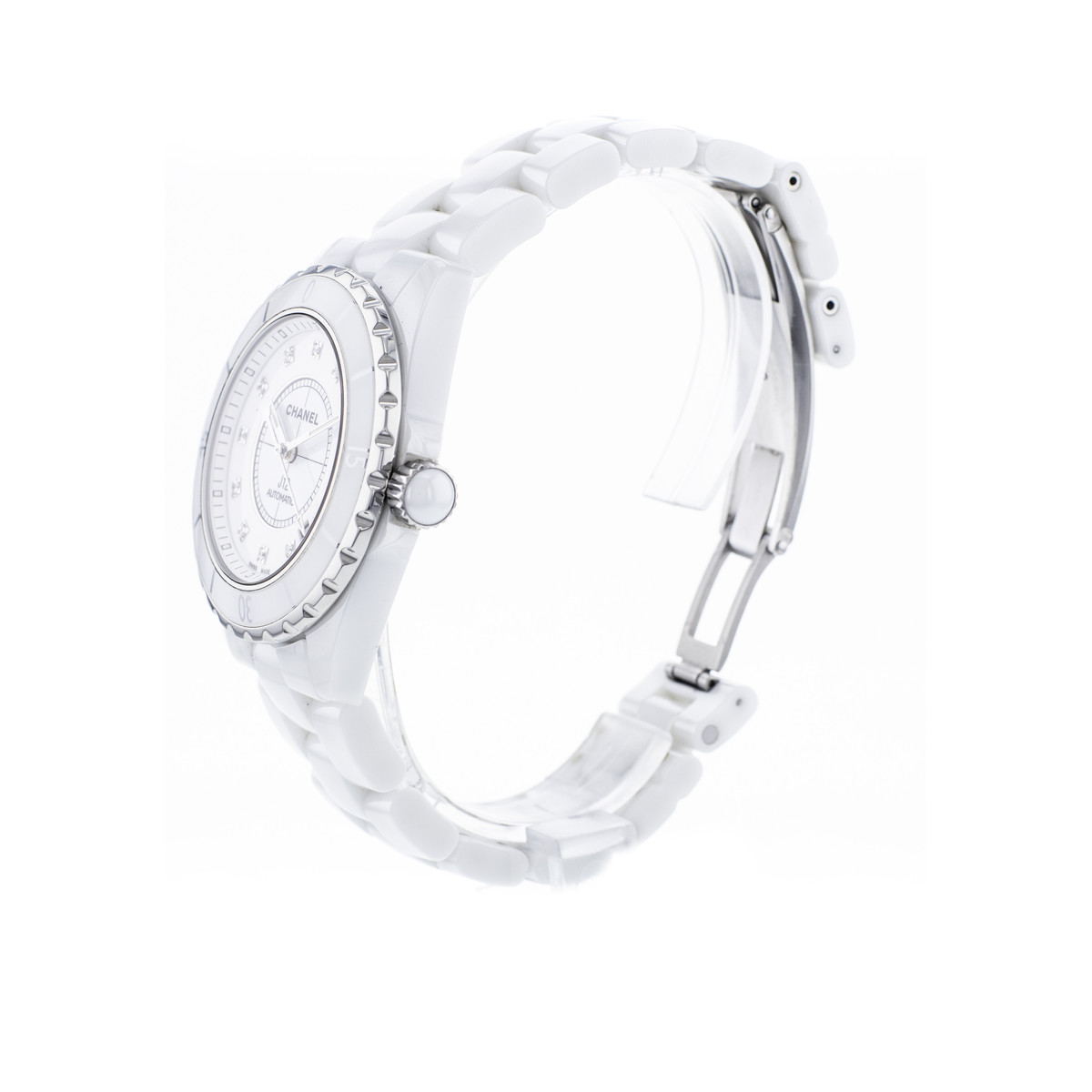 Montre d'occasion CHANEL J12 38 mm Index diamants femme automatique bracelet céramique - vue D2