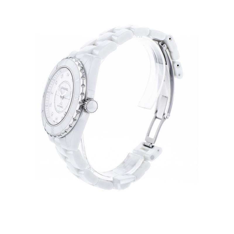 Montre d'occasion CHANEL J12 38 mm Index diamants femme automatique bracelet céramique - vue D2