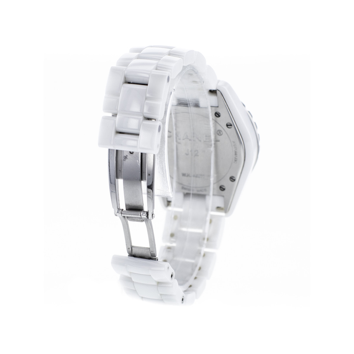 Montre d'occasion CHANEL J12 38 mm Index diamants femme automatique bracelet céramique - vue D4