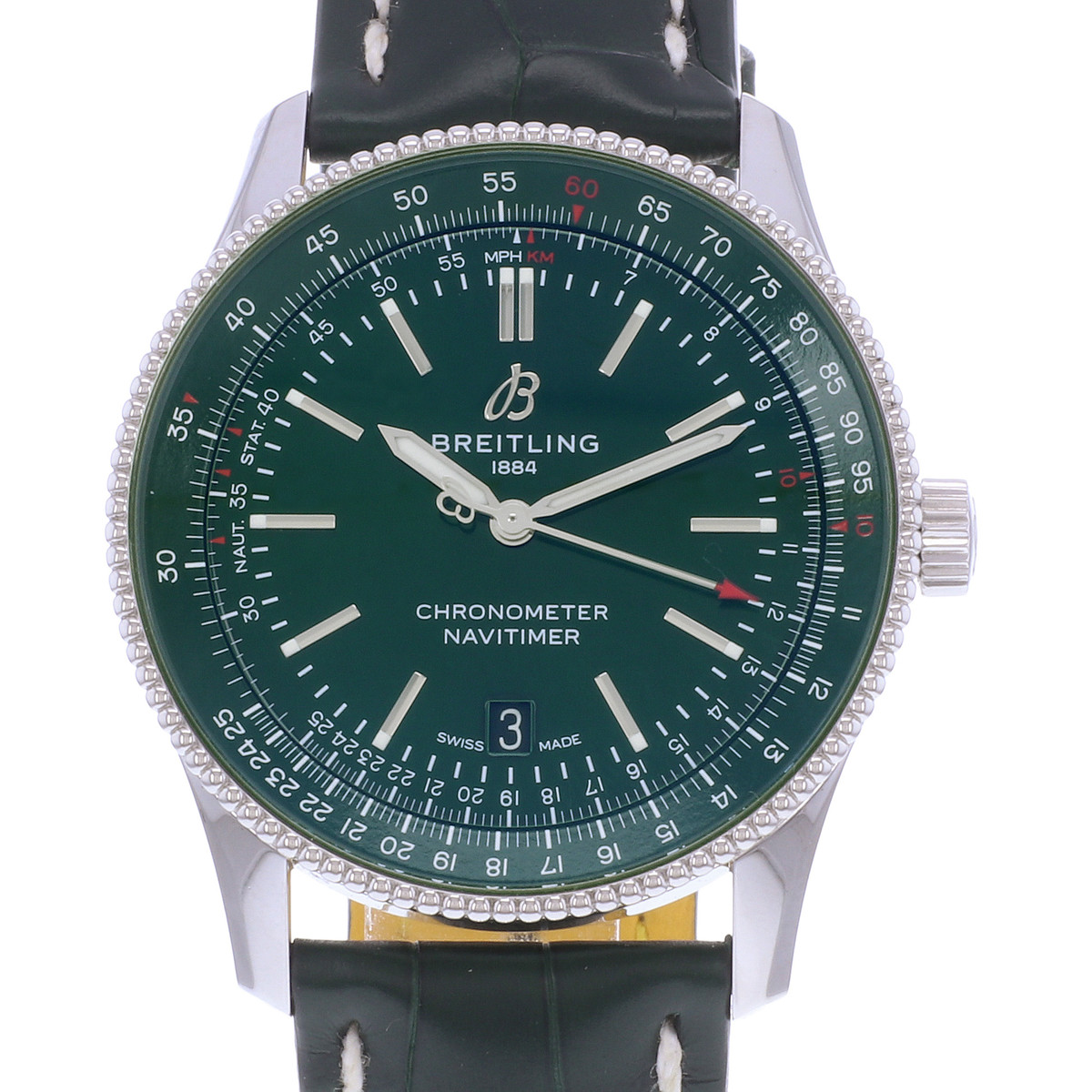 Montre d'occasion BREITLING Navitimer homme mouvement automatique certifié (cosc) bracelet cuir d'origine - vue D1