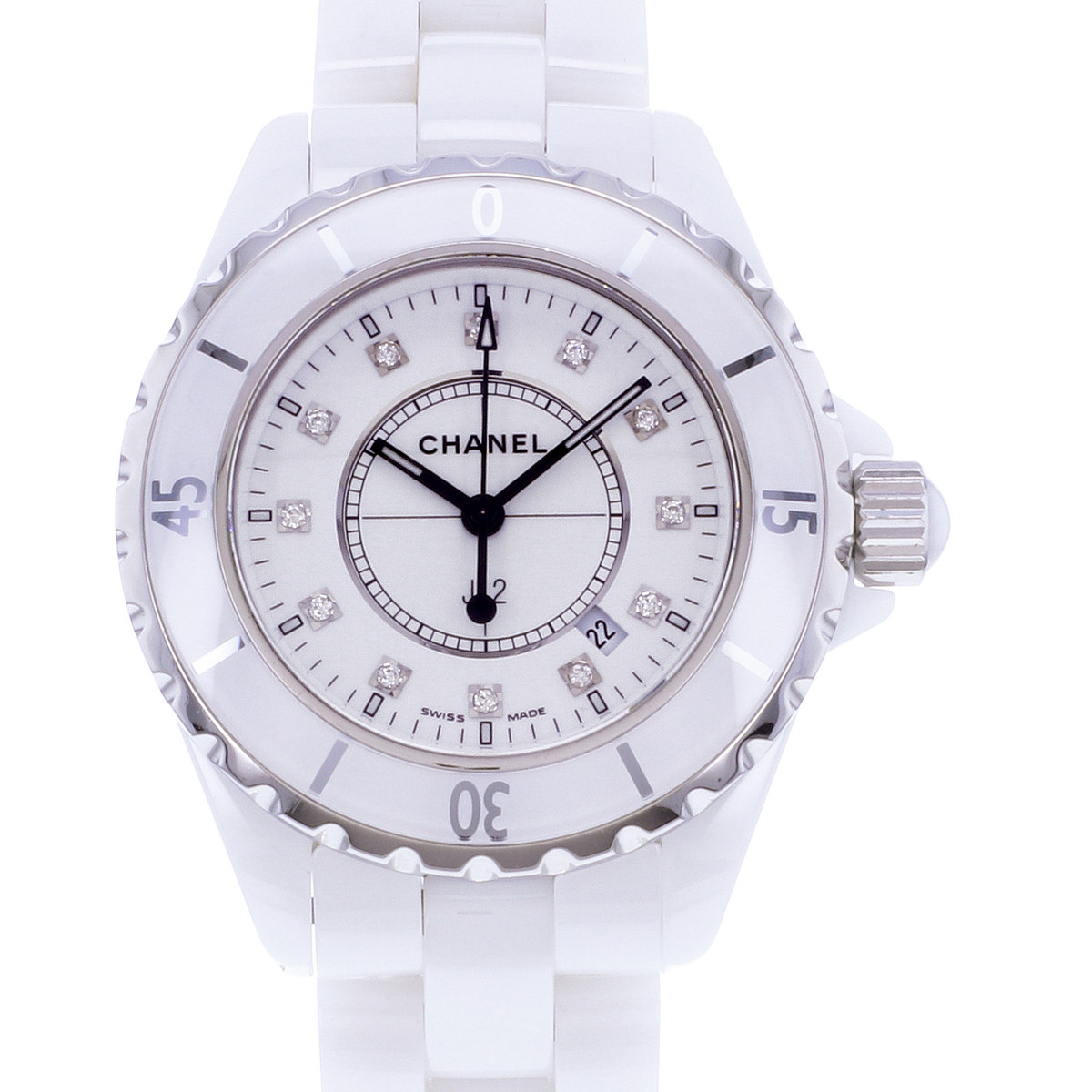 Montre d'occasion CHANEL J12 33 mm Index diamants femme quartz bracelet céramique - vue D1