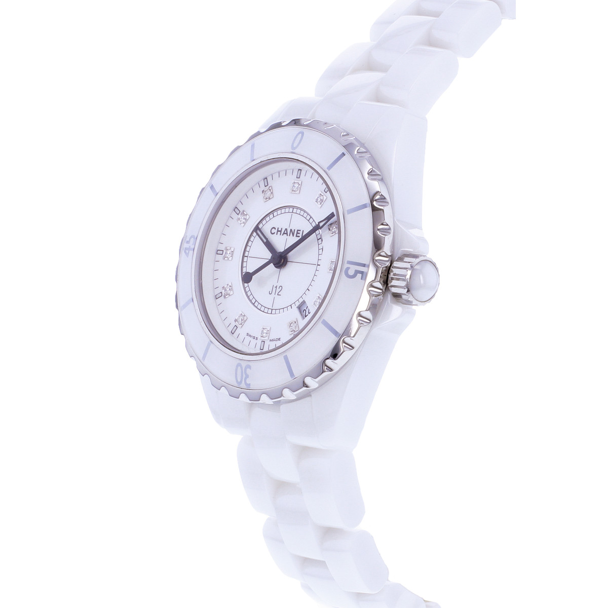Montre d'occasion CHANEL J12 33 mm Index diamants femme quartz bracelet céramique - vue D2