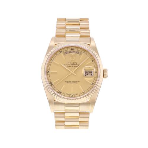 Pre-owned ROLEX Day-Date men's watch in yellow gold, certified automatic movement (COSC), 750/000 yellow gold bracelet