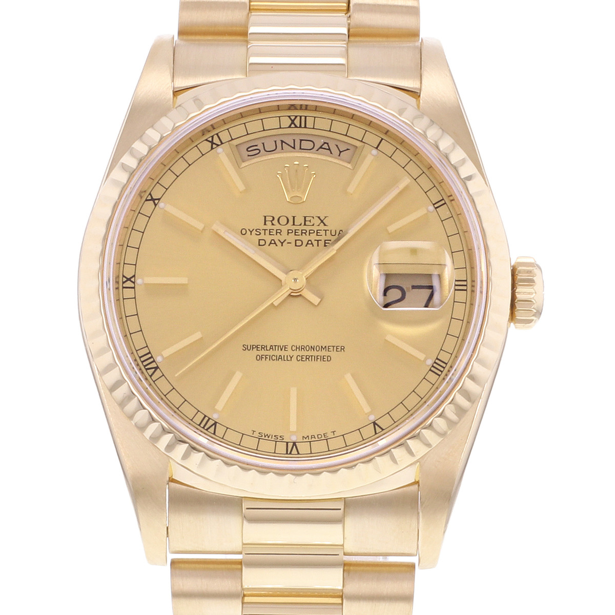 Montre d'occasion ROLEX Day-Date Or jaune homme mouvement automatique certifié (cosc) bracelet or jaune 750/000 - vue D1