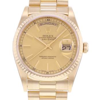 Montre d'occasion ROLEX Day-Date Or jaune homme mouvement automatique certifié (cosc) bracelet or jaune 750/000