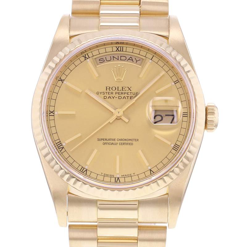 Montre d'occasion ROLEX Day-Date Or jaune homme mouvement automatique certifié (cosc) bracelet or jaune 750/000 - vue D1