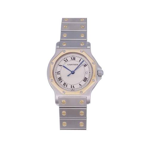 Montre d'occasion CARTIER Santos Octogonale femme quartz bracelet or jaune 750/000 et acier