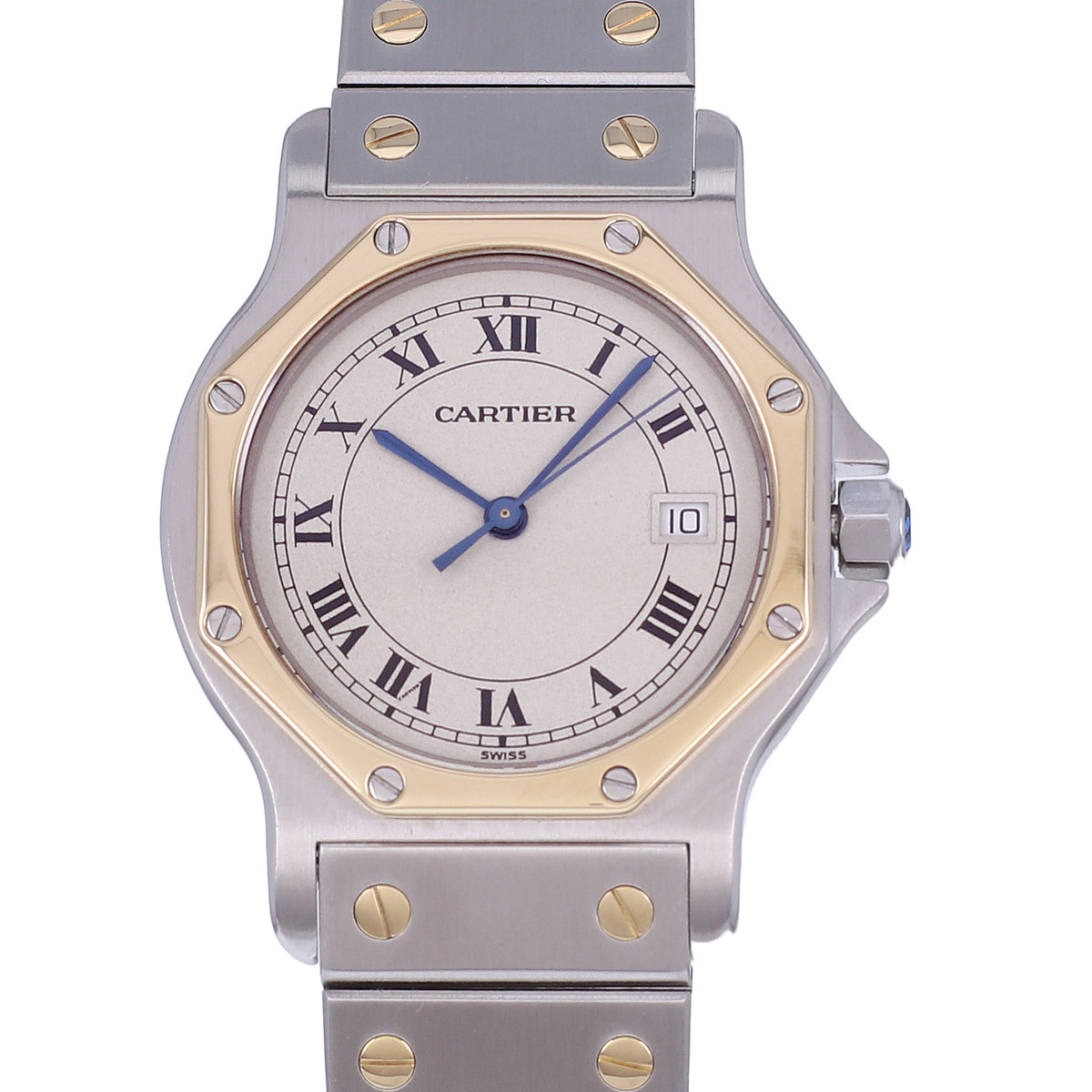 Montre d'occasion CARTIER Santos Octogonale femme quartz bracelet or jaune 750/000 et acier - vue D1