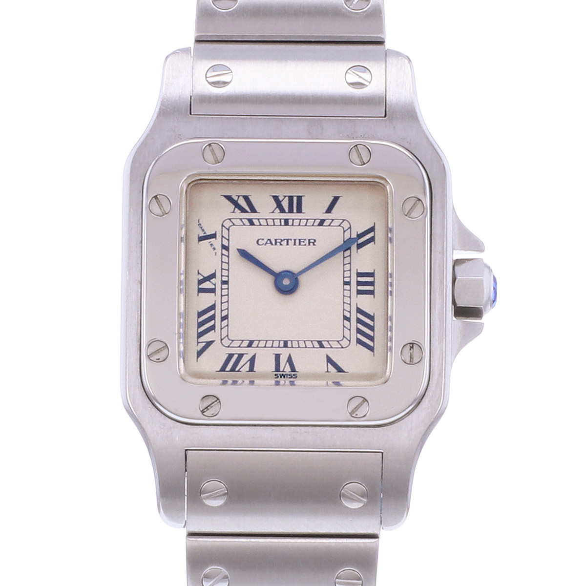 Montre d'occasion CARTIER Santos Galbée femme quartz bracelet acier - vue D1
