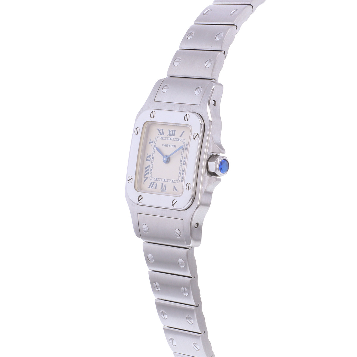 Montre d'occasion CARTIER Santos Galbée femme quartz bracelet acier - vue D2
