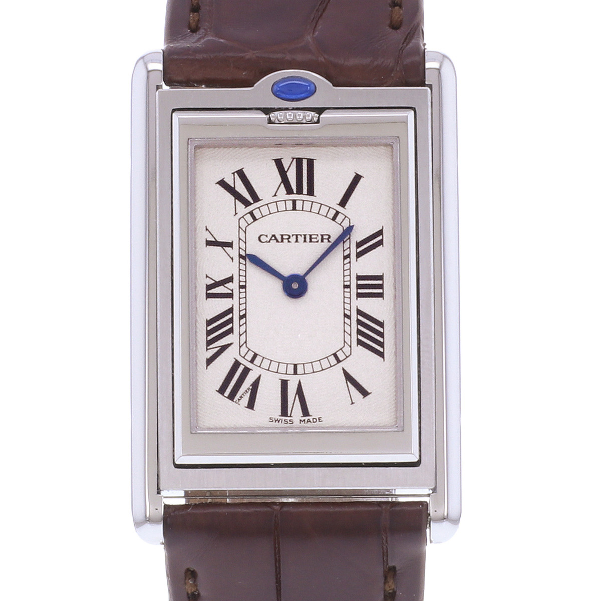 Montre d'occasion CARTIER Tank Basculante Mécanique homme mécanique bracelet cuir cresus - vue D1