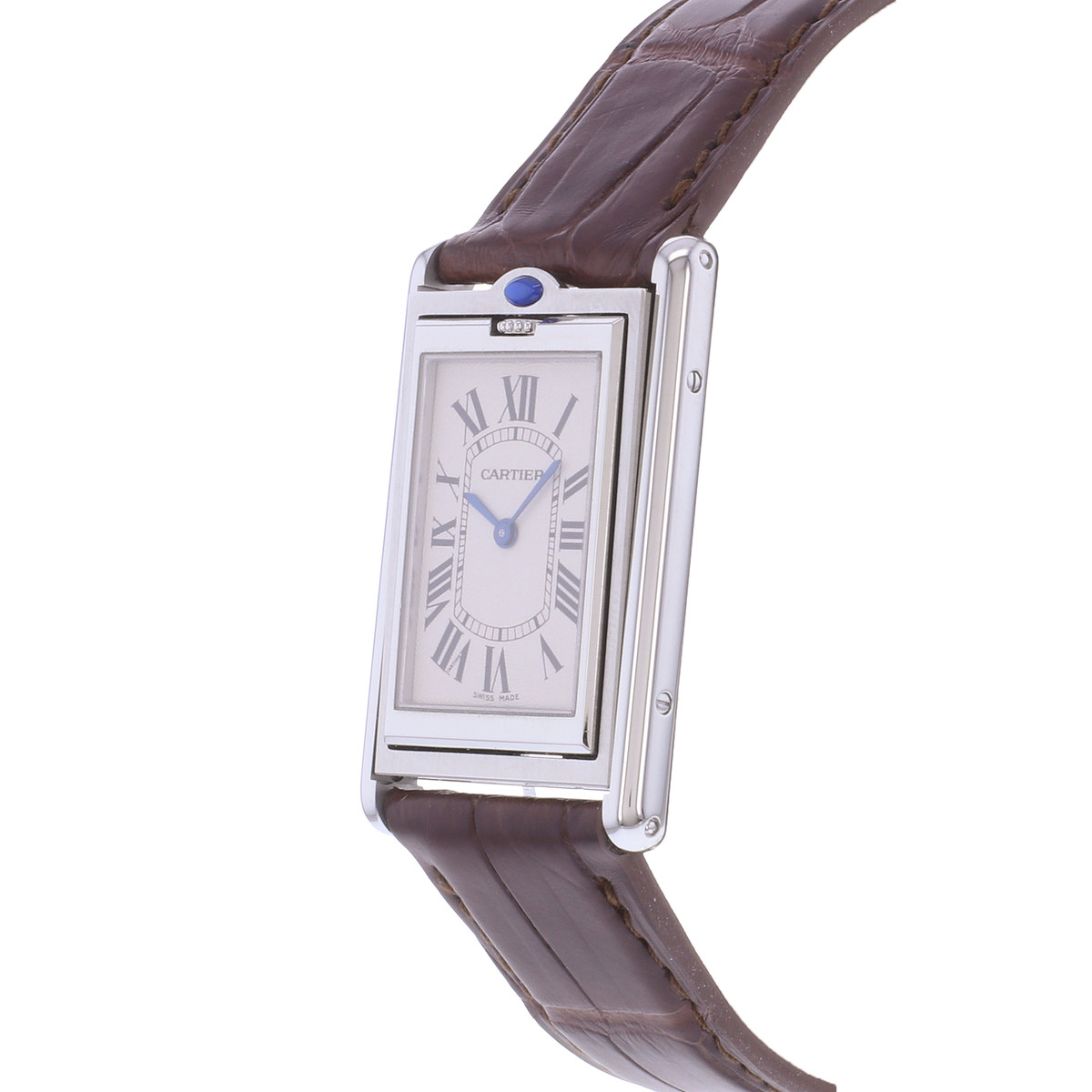 Montre d'occasion CARTIER Tank Basculante Mécanique homme mécanique bracelet cuir cresus - vue D2