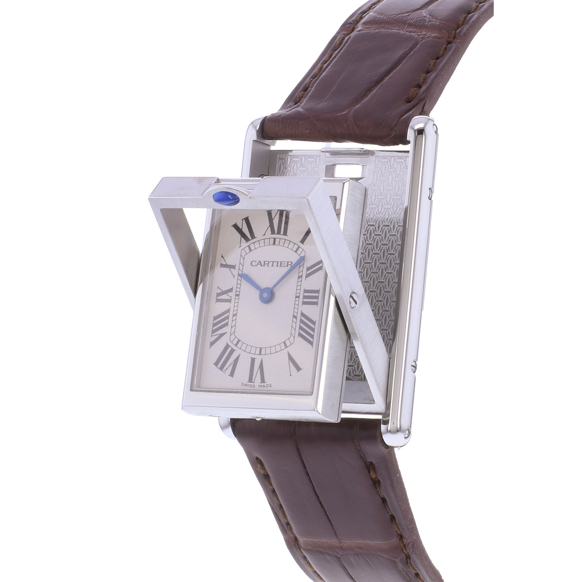 Montre d'occasion CARTIER Tank Basculante Mécanique homme mécanique bracelet cuir cresus - vue D3