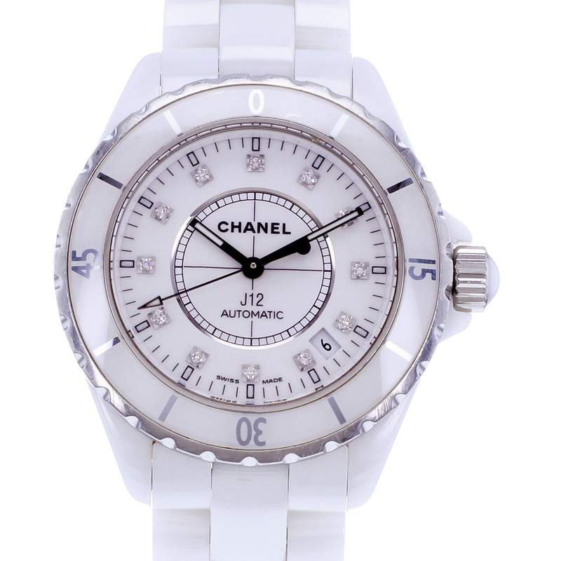 Montre d'occasion CHANEL J12 38 mm Index diamants femme automatique bracelet céramique - vue D1