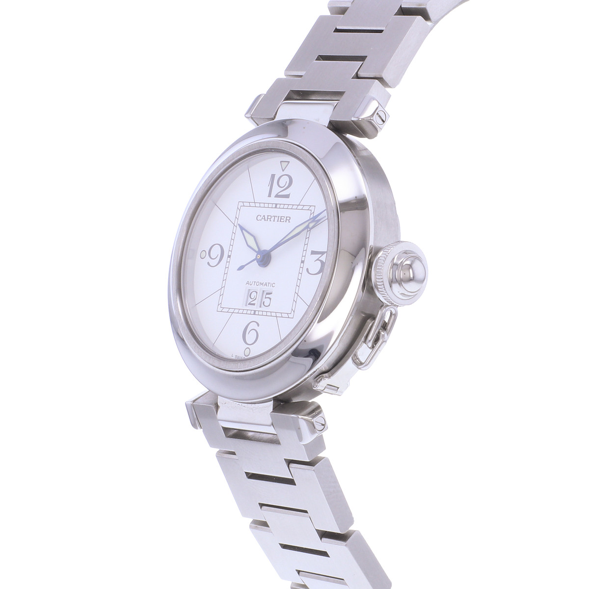 Montre d'occasion CARTIER Pasha C Grande Date mixte automatique bracelet acier - vue D2