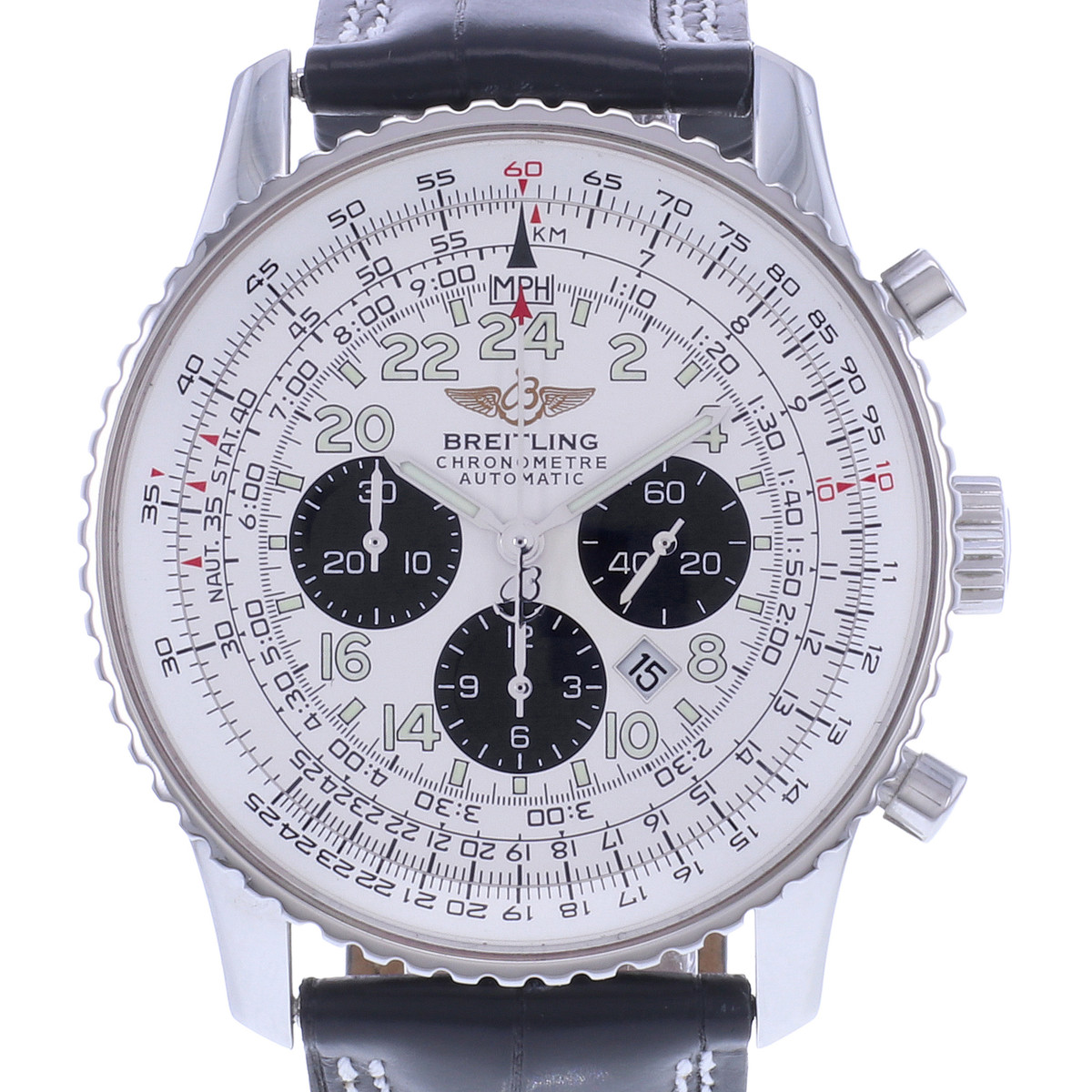 Montre d'occasion BREITLING Navitimer Cosmonaute homme mouvement automatique certifié (cosc) bracelet cuir cresus - vue D1