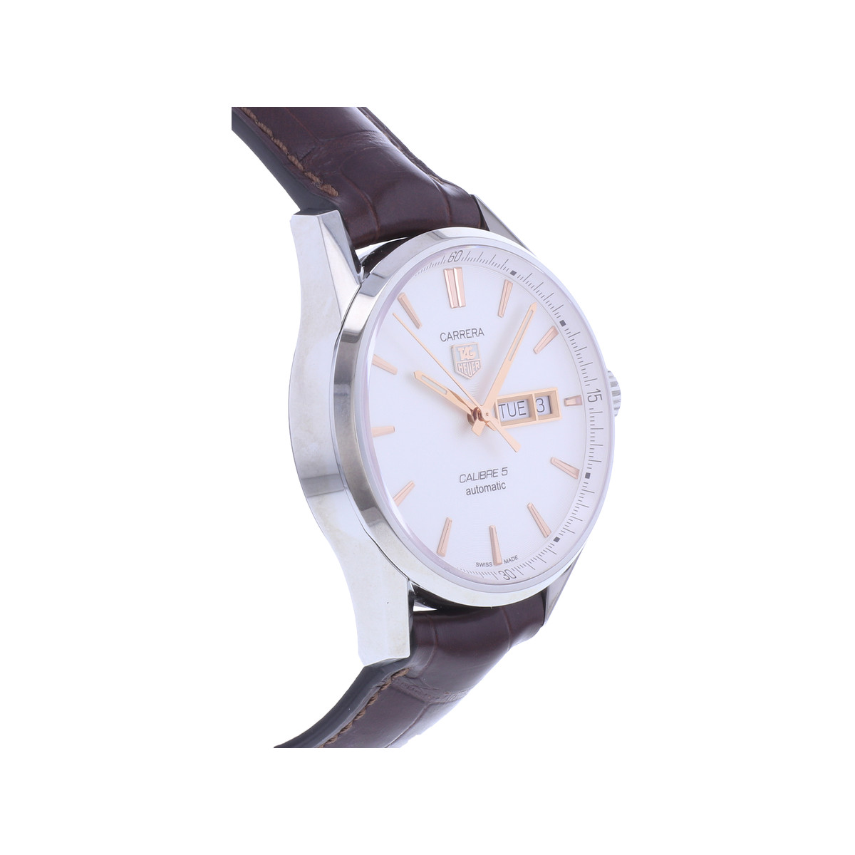 Montre d'occasion TAG HEUER Carrera Calibre 5 homme automatique bracelet cuir d'origine - vue 2