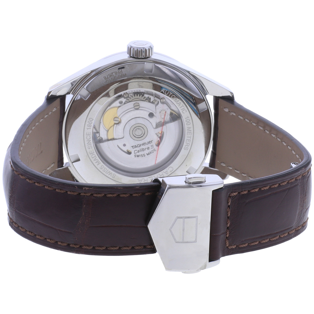 Montre d'occasion TAG HEUER Carrera Calibre 5 homme automatique bracelet cuir d'origine - vue 3