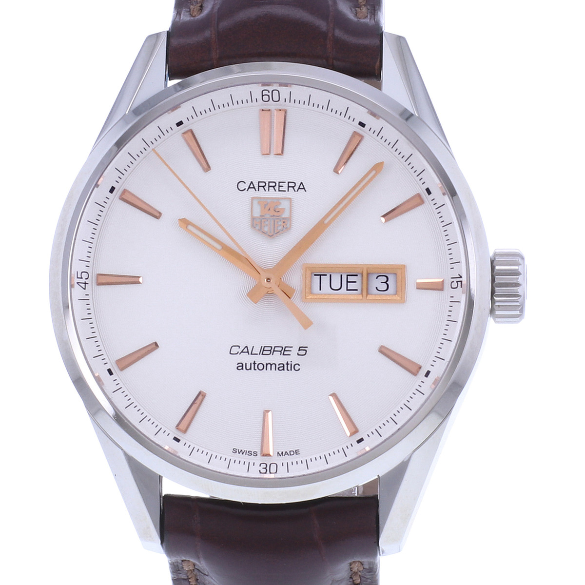 Montre d'occasion TAG HEUER Carrera Calibre 5 homme automatique bracelet cuir d'origine - vue D1