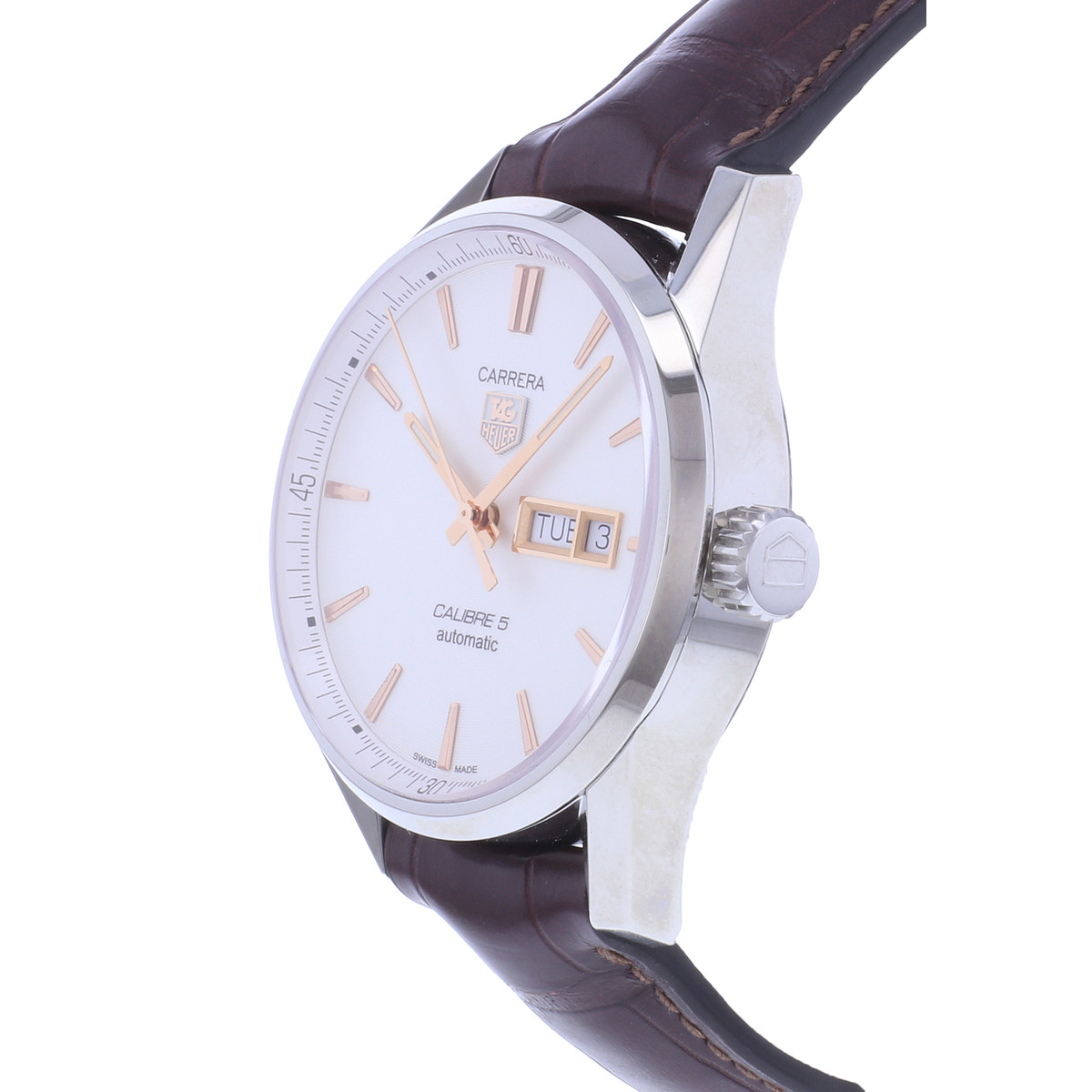 Montre d'occasion TAG HEUER Carrera Calibre 5 homme automatique bracelet cuir d'origine - vue D2