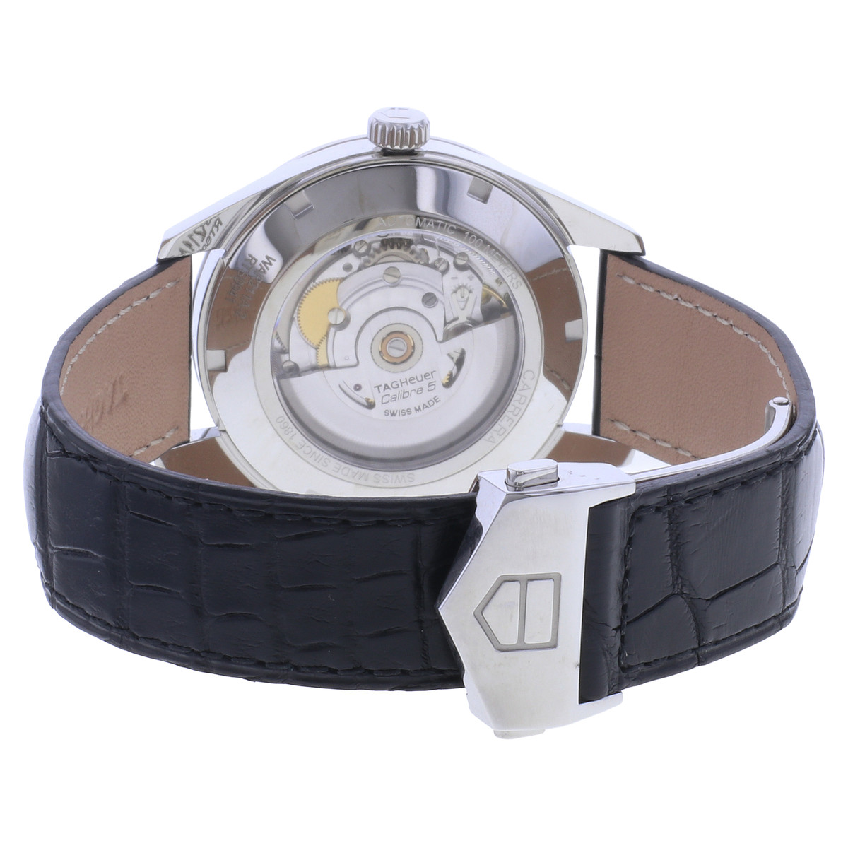 Montre d'occasion TAG HEUER Carrera Calibre 5 homme automatique bracelet cuir d'origine - vue 3