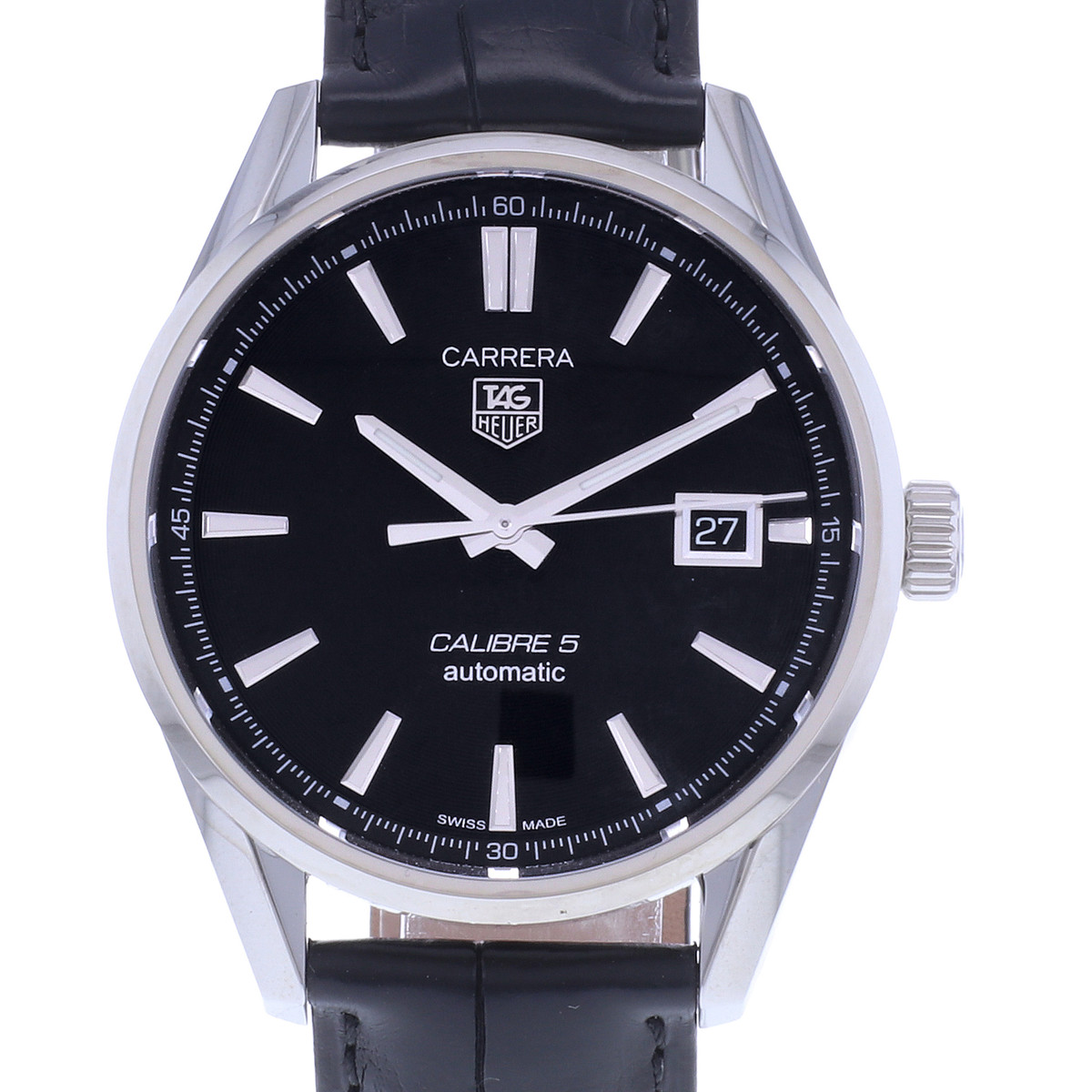 Montre d'occasion TAG HEUER Carrera Calibre 5 homme automatique bracelet cuir d'origine - vue D1