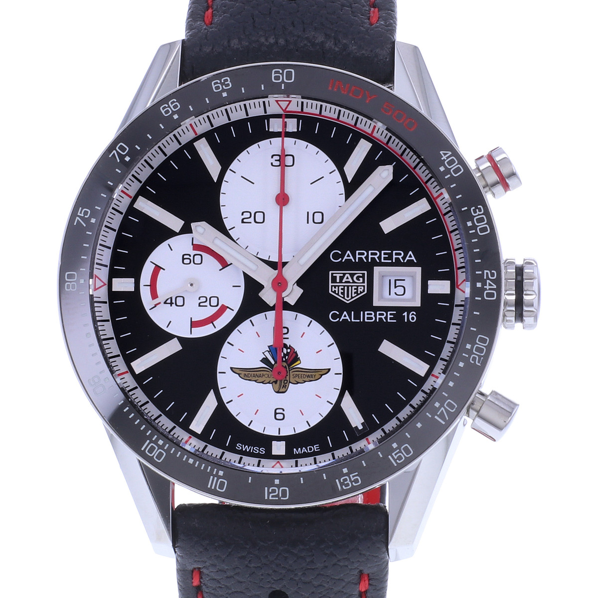 Montre d'occasion TAG HEUER Carrera Chronographe Calibre 16 homme automatique bracelet cuir d'origine - vue D1