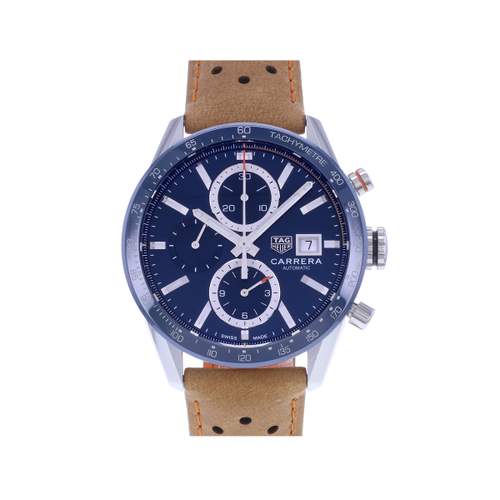Montre d'occasion TAG HEUER Carrera Chronographe Calibre 16 homme automatique bracelet cuir d'origine