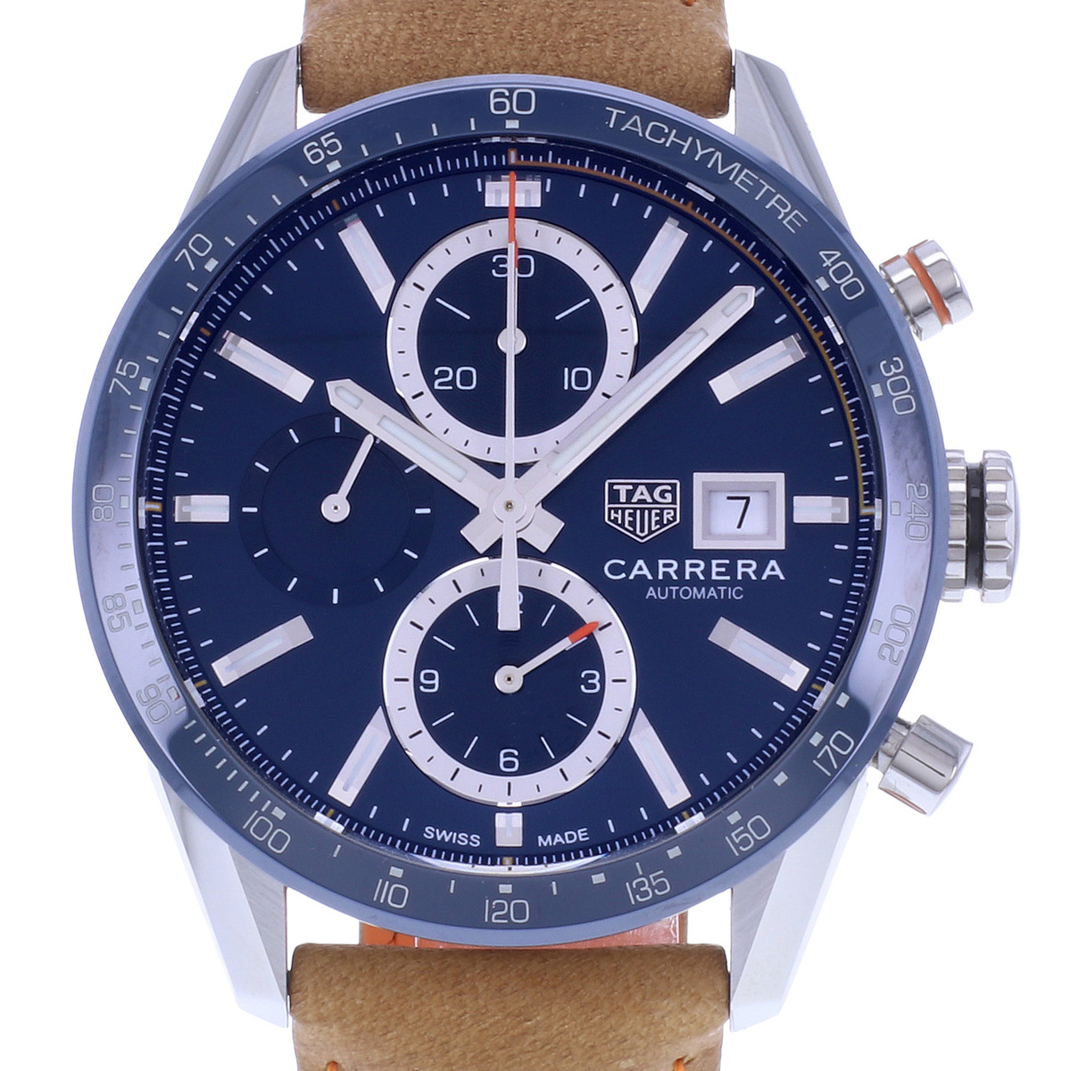 Montre d'occasion TAG HEUER Carrera Chronographe Calibre 16 homme automatique bracelet cuir d'origine - vue D1