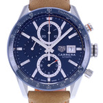 Montre d'occasion TAG HEUER Carrera Chronographe Calibre 16 homme automatique bracelet cuir d'origine - vue D1